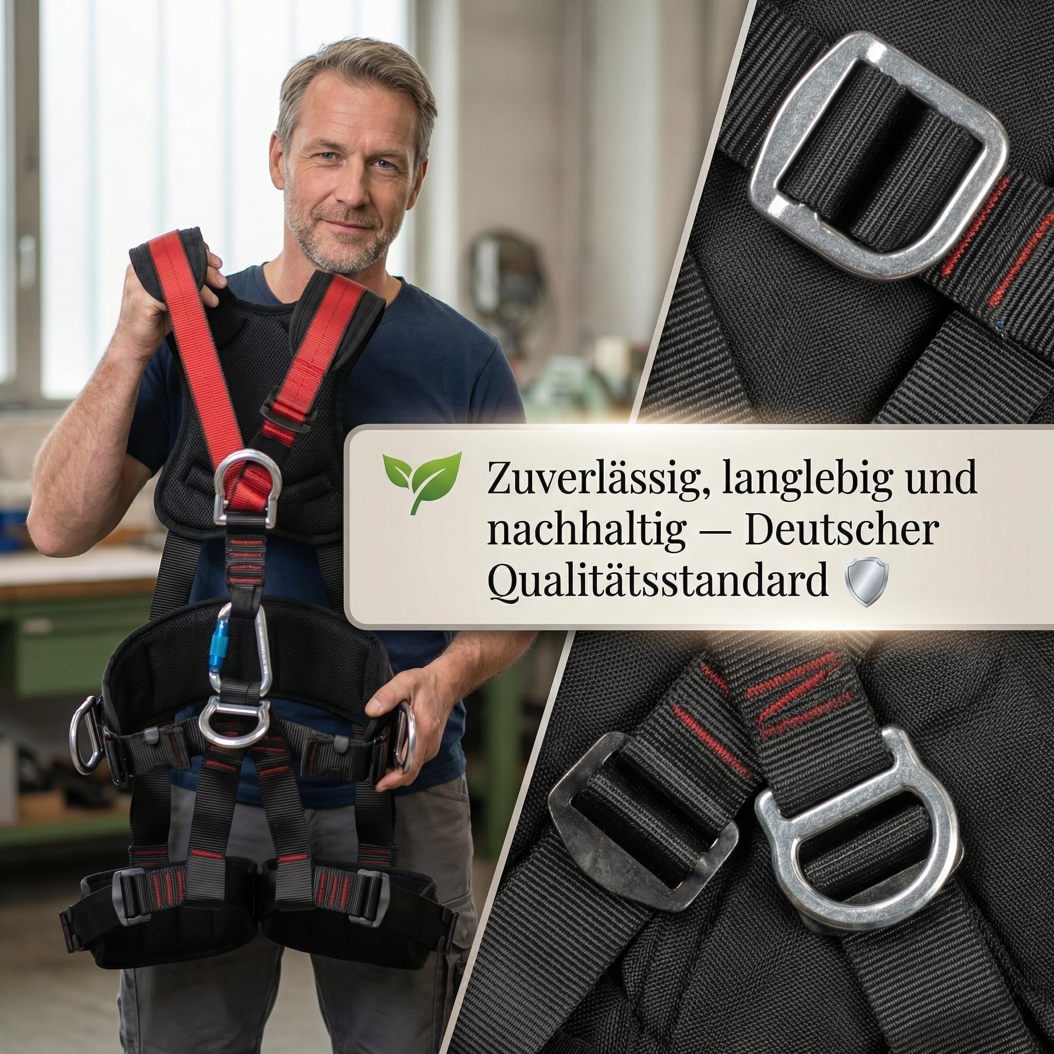Magicbox Klettergurt Vollkörper mit Verdickter Lendenwirbelstütze – 150 kg Tragkraft Fallschutzgurt für Höhenarbeit, Dacharbeiten, Klettern und Baustelle, EN 361/358 Zertifiziert Absturzsicherungsgurt