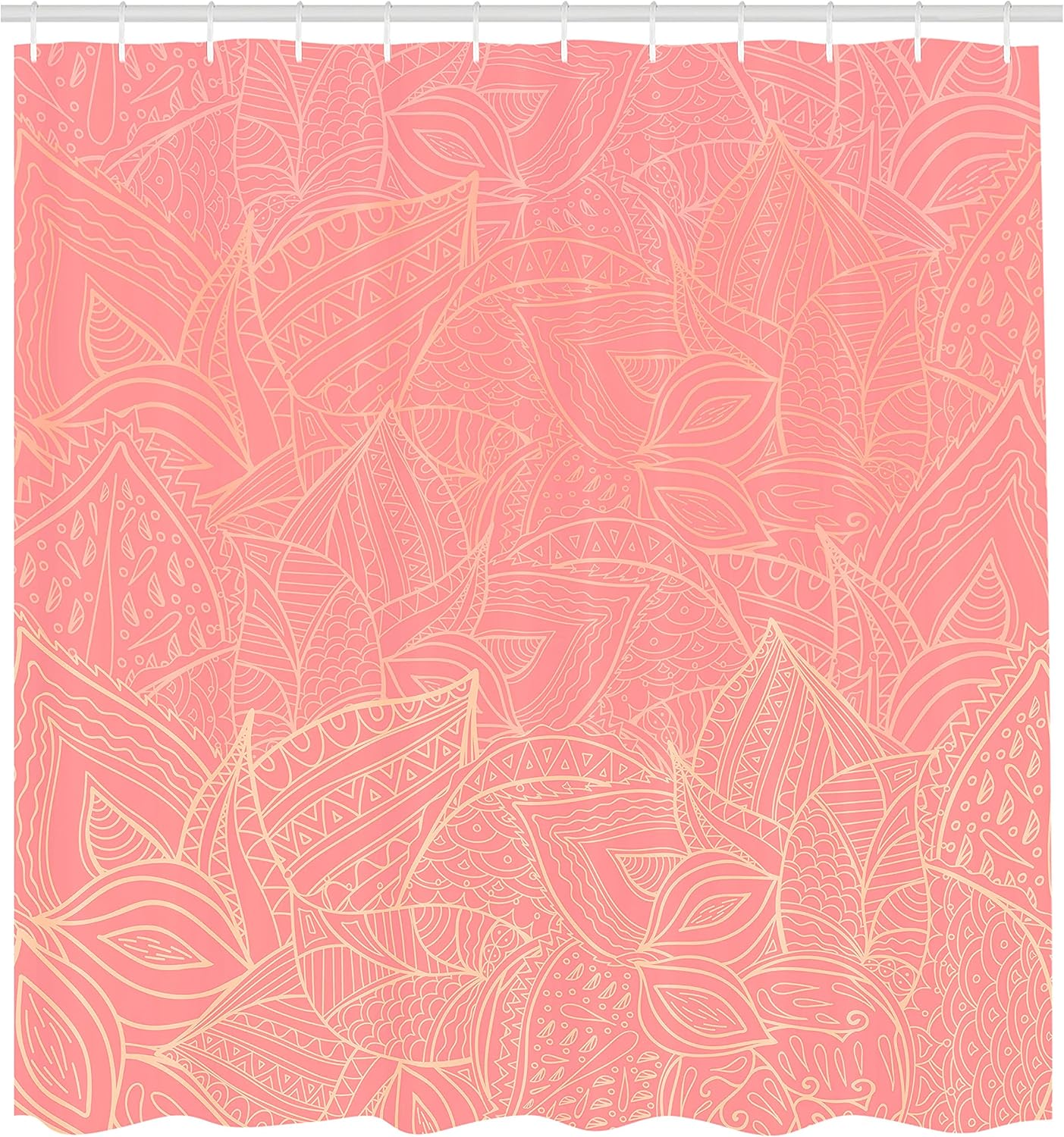 Ambesonne Floral Shower Curtain, Pastel Toned Nature Inspired Leaf Figures Background Botany Themed Illustration, Fabric Bathroom Decor Set with Hooks, 105" Extra Wide, Coral Peach