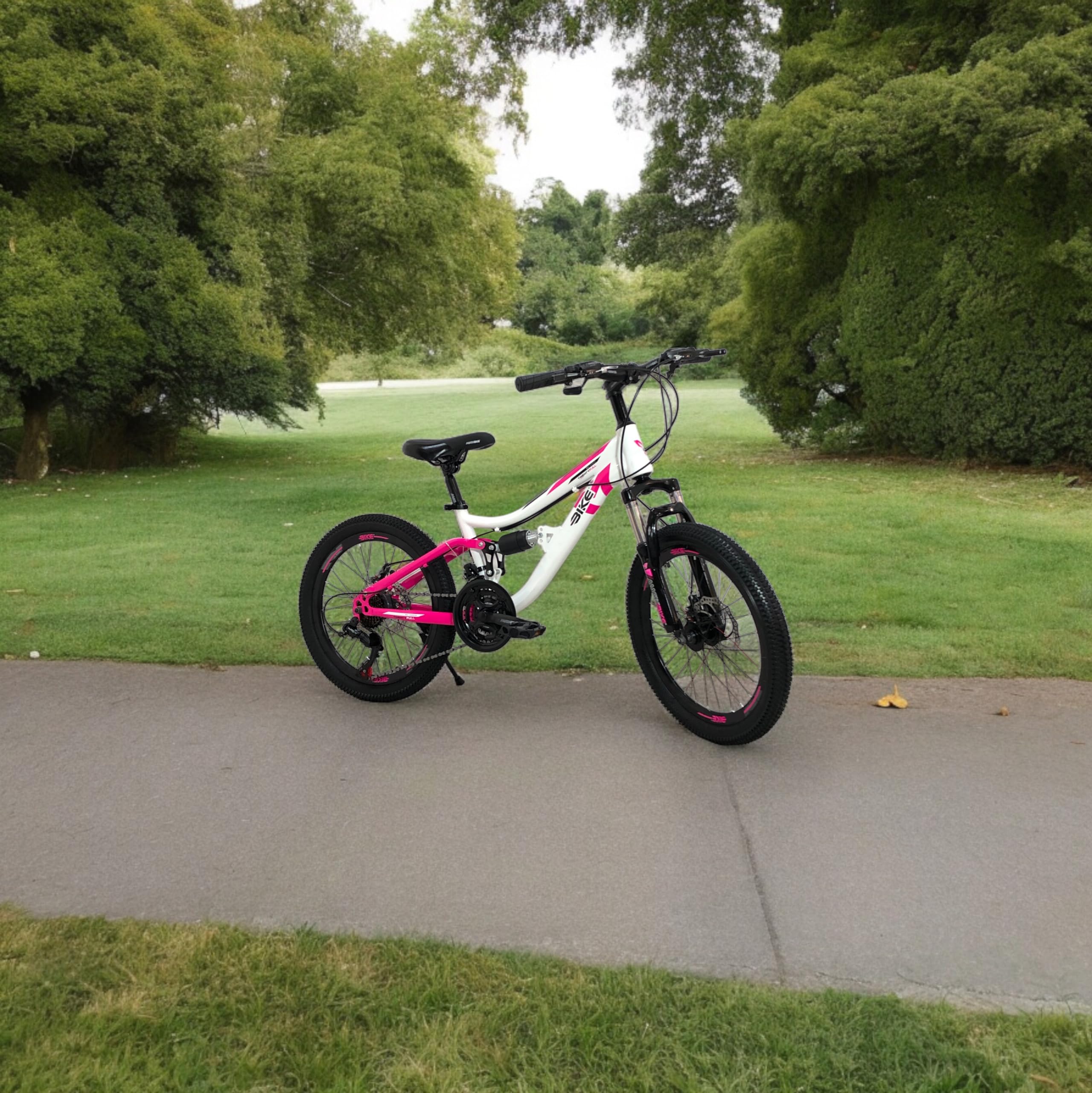 IBK Bicicletta Bici MTB 20'' Pollici Mountain Bike BIAMMORTIZZATA Ragazza Cambio 21 Velocità Freni a Disco