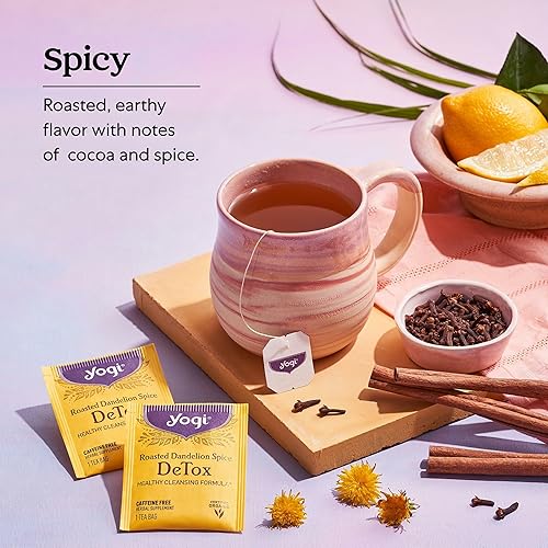 Miniatura 4 de Yogi Té desintoxicante con especias de diente de león tostado - 16 bolsas de té por paquete (6 paquetes) - Té desintoxicante orgánico - Incluye raíz