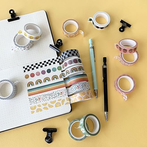 Vista 14 de ZYNSHE Washi Tape - Juego de 16 rollos de 0.591 in de ancho cinta adhesiva decorativa para diario, álbumes de recortes, manualidades, diarios