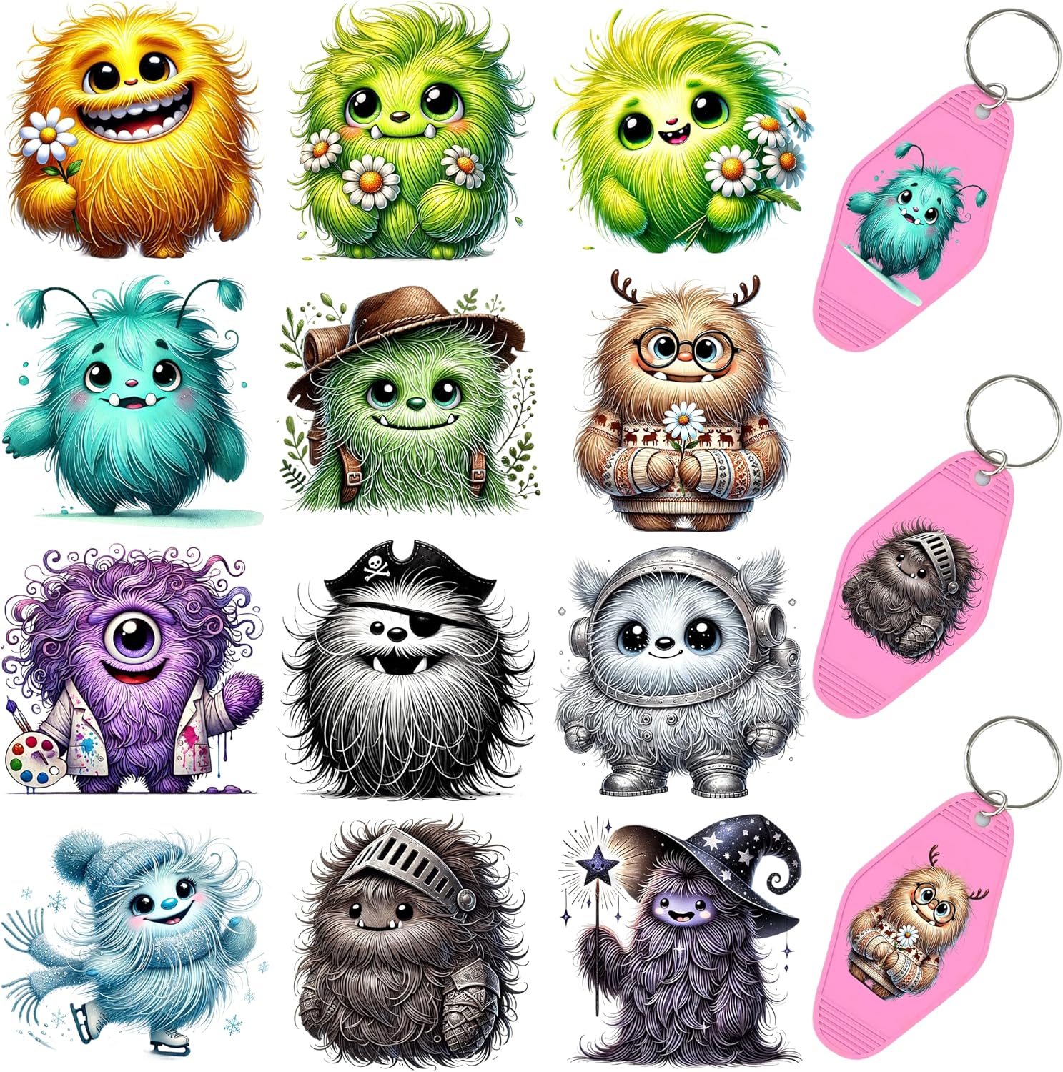 60pcs UV DTF Keychain Transfer Papers - Vinyl Decals for Keys & Luggage Tags, Funny Designs with Scratch-Resistant Coating, Transfer Papers for Hotel Keycards (Dog Breeds Quote)