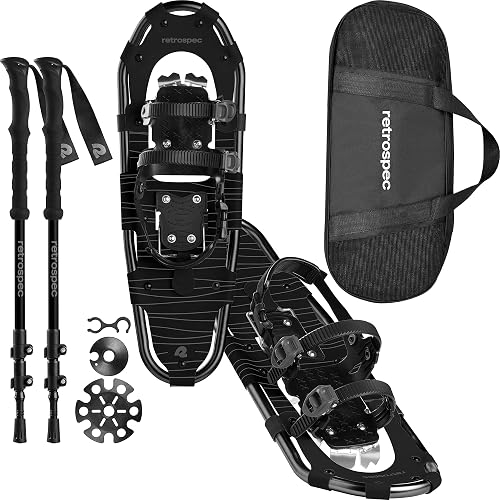 Retrospec Drifter Snowshoes & Trekking Poles Bundle with Adjustable Bindings - Lightweight Aluminum Snow Shoes for Women & Men - All Terrain Hiking & Winter Sports