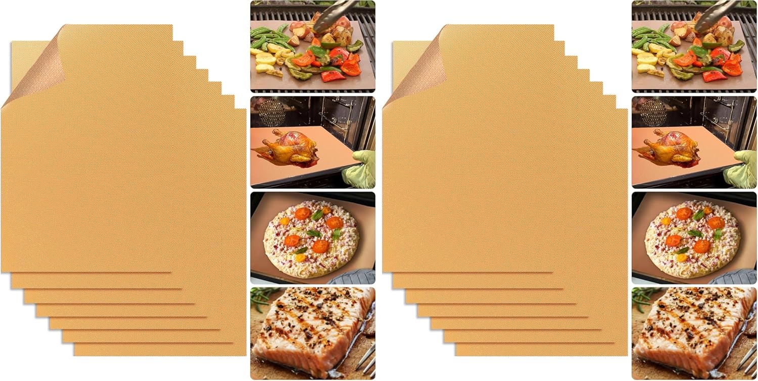 Copper Grill Mats for Ourdoor Grill,Set of 7 Heavy Duty Grilling Mats,100% Non-Stick BBQ Grilling Sheets,Easy to Clean BBQ Grill Accessories-Works on Gas Charcoal and Electric BBQ,15.75 x 13 Inch
