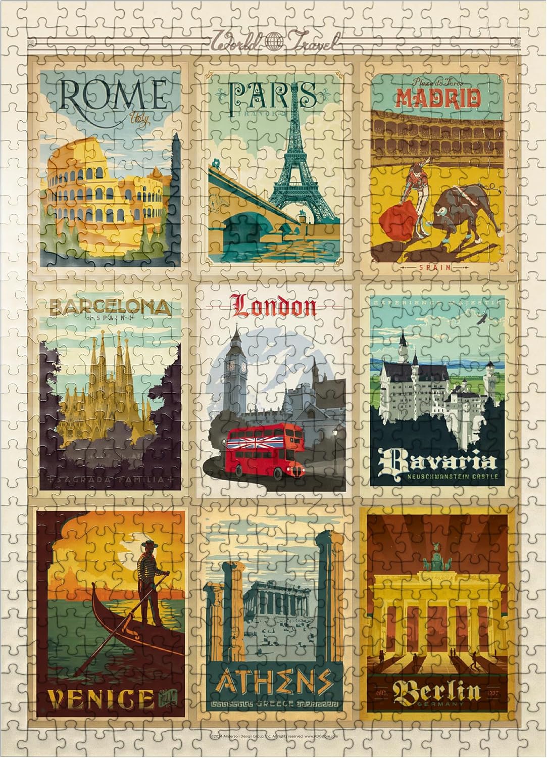 MyPuzzle World Travel: Multi-Image Print - Edition 1, Vintage Poster - Premium 1000 Piece Jigsaw Puzzle for Adults