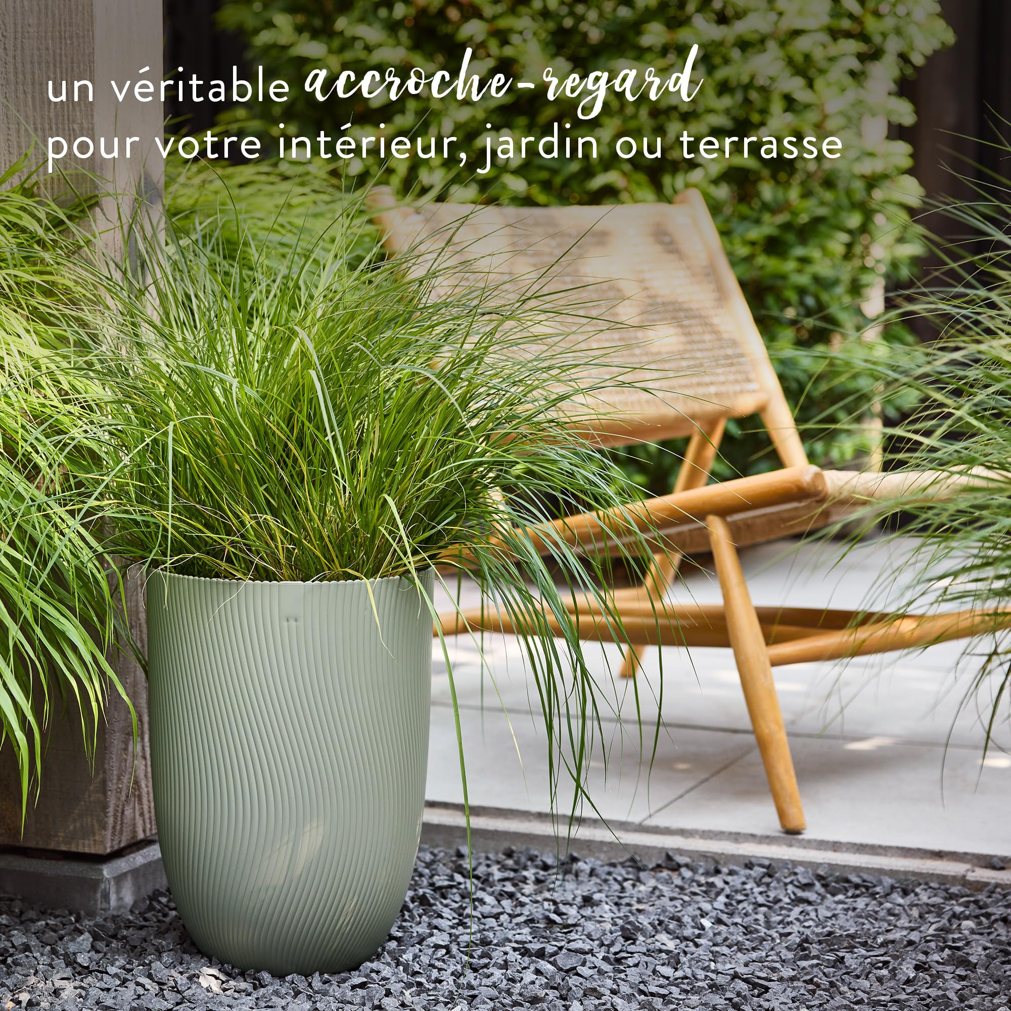 Elho Sereh Haut 40cm Pot de Fleur - Nordic Green | Ø 39 x H 53.4 cm | Convient à une Utilisation Extérieure | Plastique 100% recyclé
