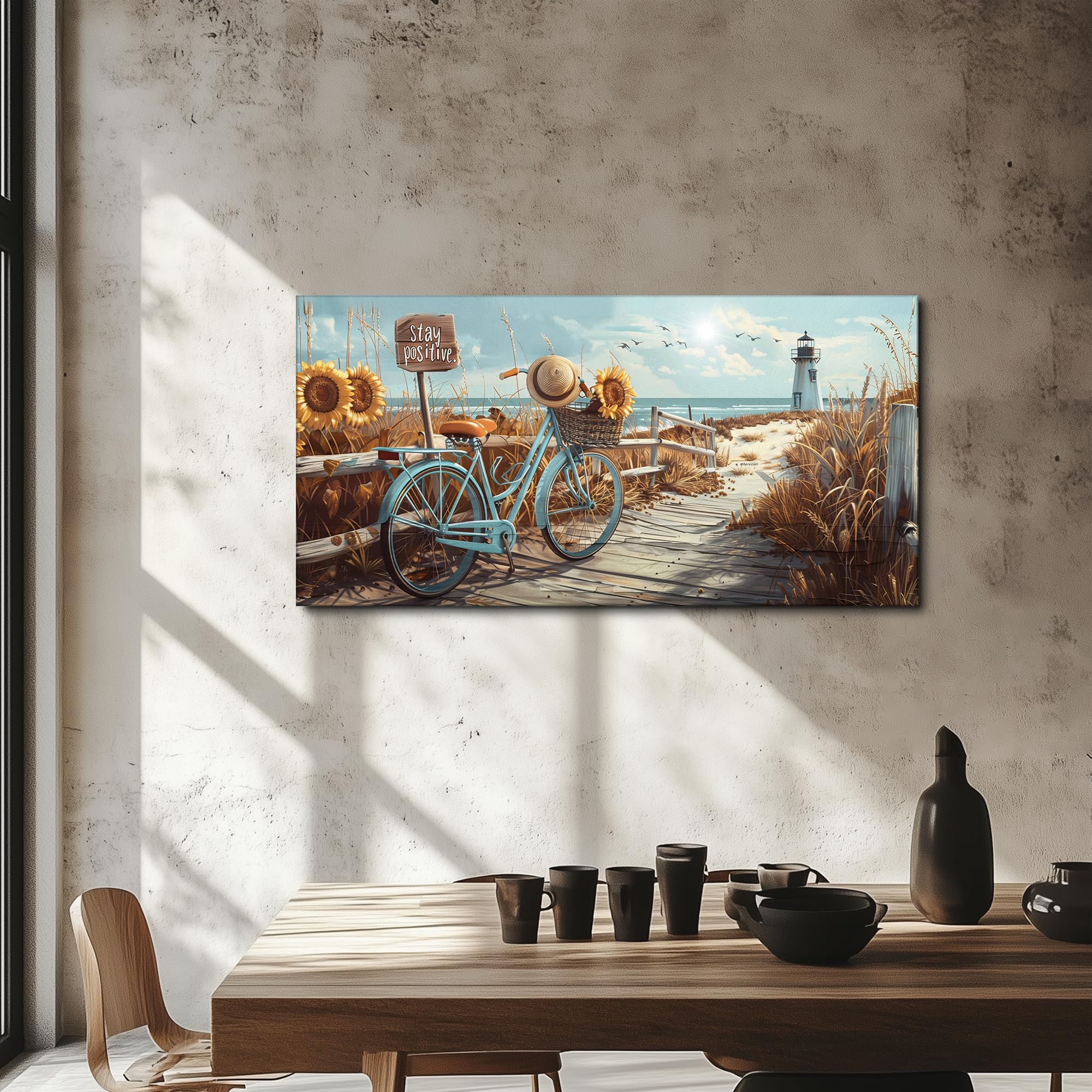 MHARTK66 Cuadros Decoracion Salon Modernos, 50x100 cm Grandes Laminas Decorativas Pared Dormitorios, Lienzos Decorativos Pared Faro Junto al Mar Girasol, Wall Art Comedor Pasillo Baño Oficina