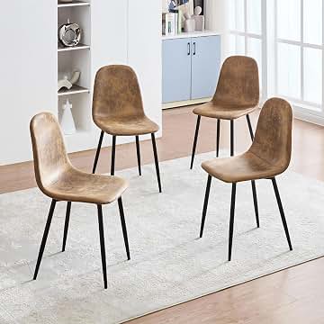 FurnitureR - Juego de 4 sillas de Comedor, Color marrón, diseño Moderno y Minimalista, Gamuza con Patas de Metal, Ideal para salón u Oficina, Comodidad y Estilo