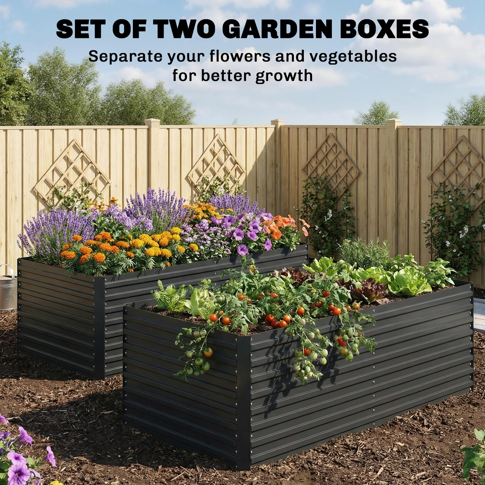 Outsunny Set of 2 Galvanised Raised Garden Bed, 6 x 3 x 2 ft Metal Garden Bed with Safe Edging, Outdoor Elevated Planter Box for Vegetables, Flowers, Herbs, Dark Grey - 3
