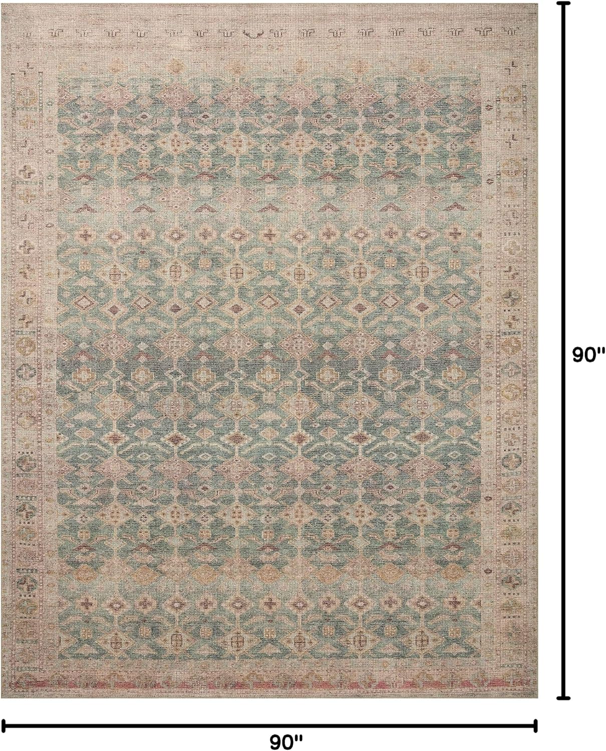 Loloi Angela Rose Aubrey Collection AUB-02 Aqua/Sand 7'-6" x 7'-6", .19" Pile Height, Round Area Rug