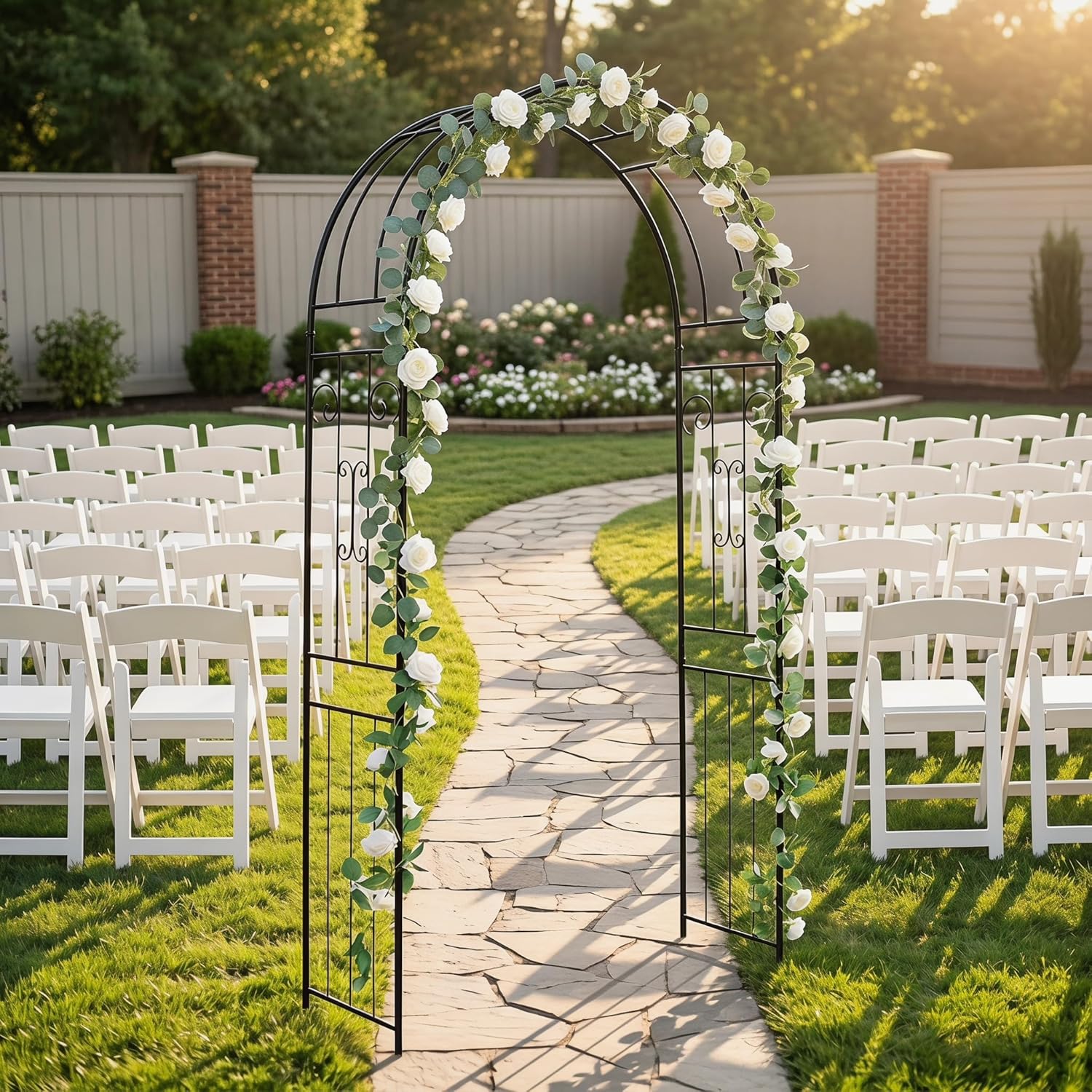 Metal Garden Arch, Wedding & Event Decoration, 94.5" H x 45.3" W Garden Arbor Trellis for Climbing Plants, Assemble Easily for Wedding Garden Arch Bridal Party Decoration High Arbor