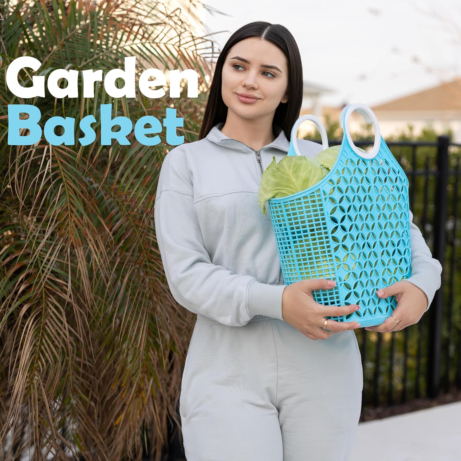 Fox Run Blue Cleaning Caddy, Laundry and Produce Basket with Built-In Handles, 6" x 14" x 18"