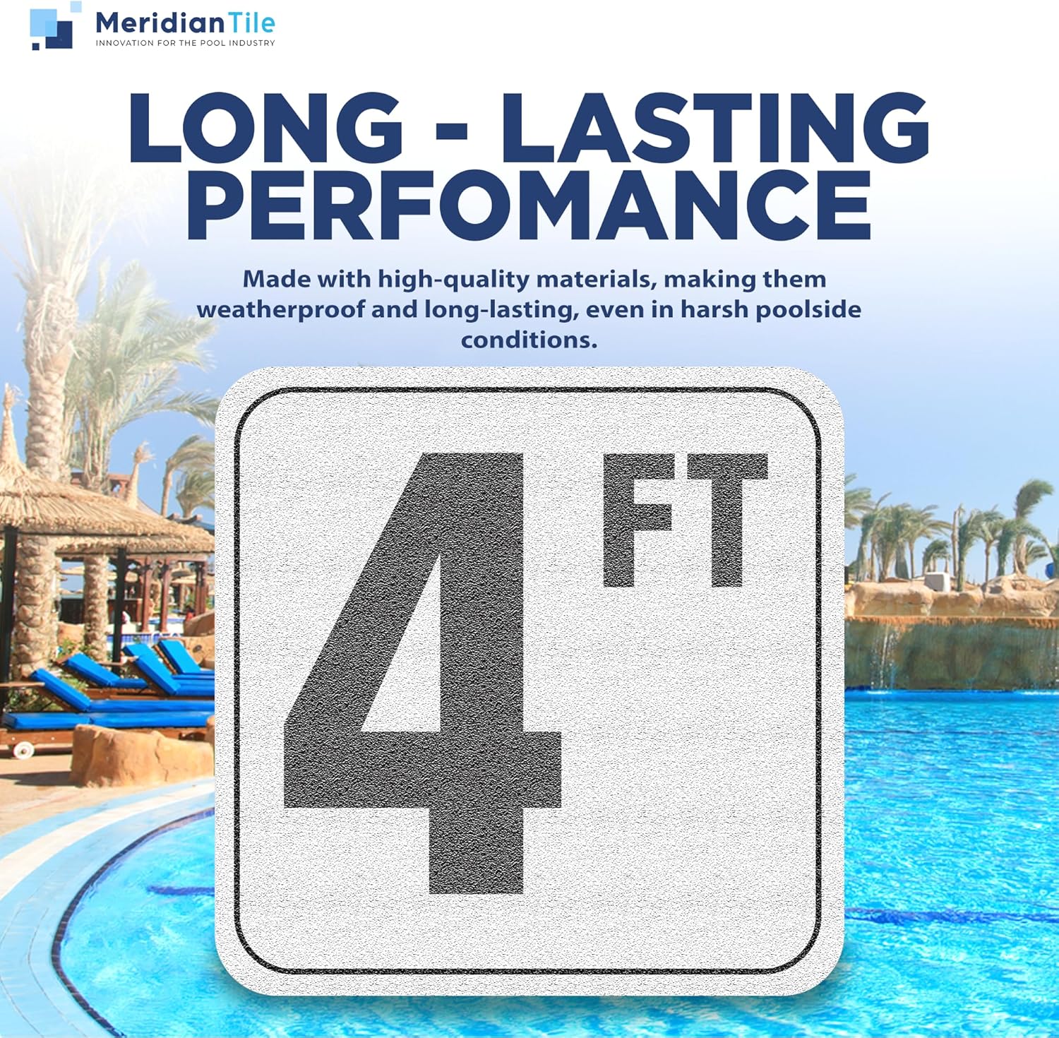 Aquatic Custom Tile, 4FT Pool Depth Markers, 6x6 Inches Vinyl Pool Stickers, Swimming Pool Number Markers, Pool Safety Signage, Adhesive Pool Depth Markers Stickers for Decks, MADE IN USA - (3 Pack)