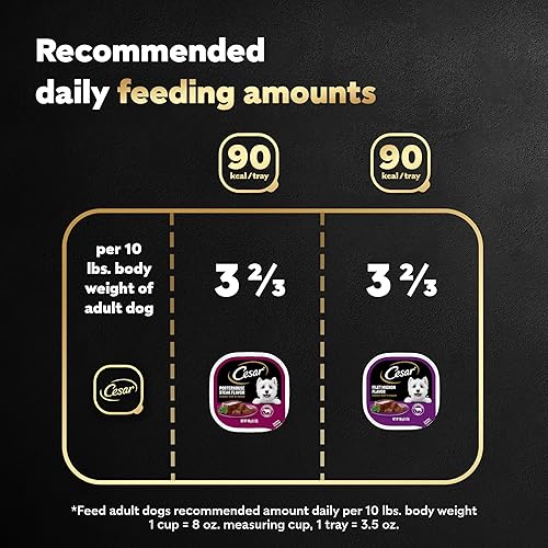 Miniatura 5 de Cesar - Comida húmeda y clásica para perros en un paquete variado de trocitos en salsa con sabor a filete miñón y chuletón, 24 unidades de 3.5 onzas