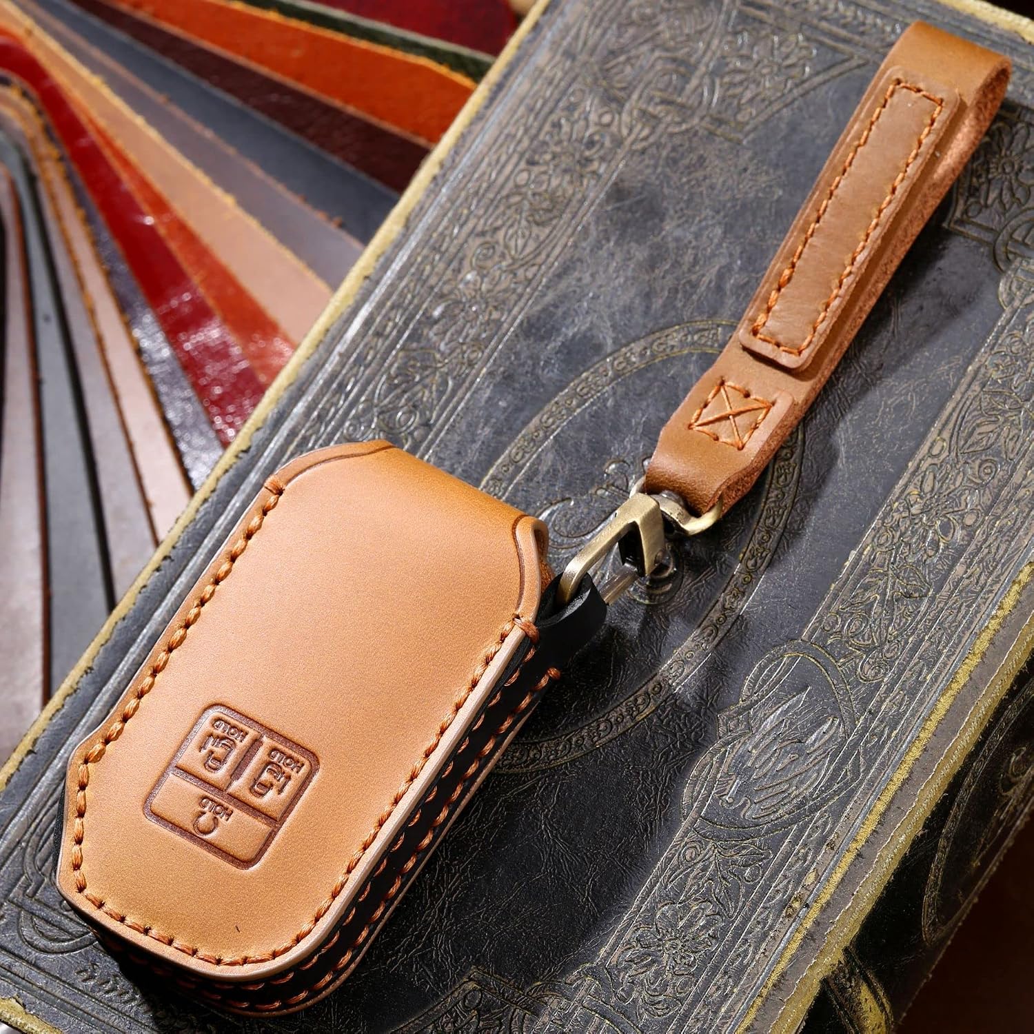 SANRILY for Kia Carnival Key Fob Cover 2022 Keyless Full Protector Leather Key Case Shell Brown