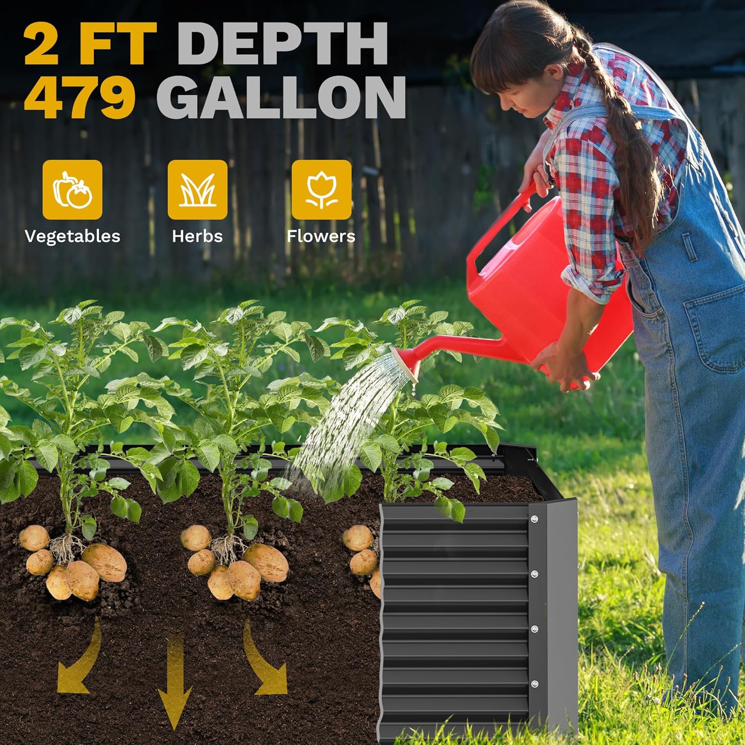 DWVO 2pcs 8 x 4 x 2 FT Raised Garden Bed Kit, Outdoor Galvanized Flower Bed with Safety Rubber and Gloves, Large Metal Planter Box for Vegetables, Flowers, Herbs, Fruits, Black