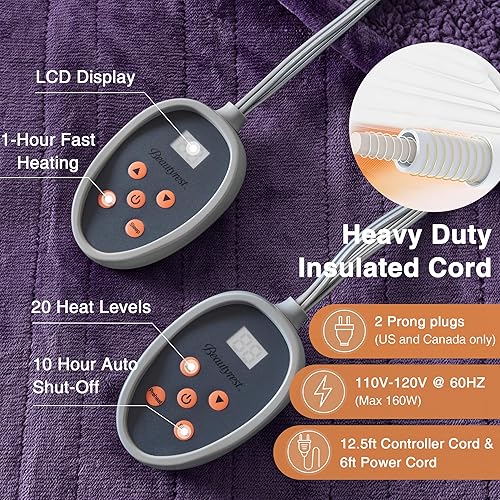 Vista 90 de Beautyrest - Manta Eléctrica Reversible de Felpa ultraligera - Manta Eléctrica, Regulador de Múltiples Niveles de Calor Acogedor Sofá Sala de Estar