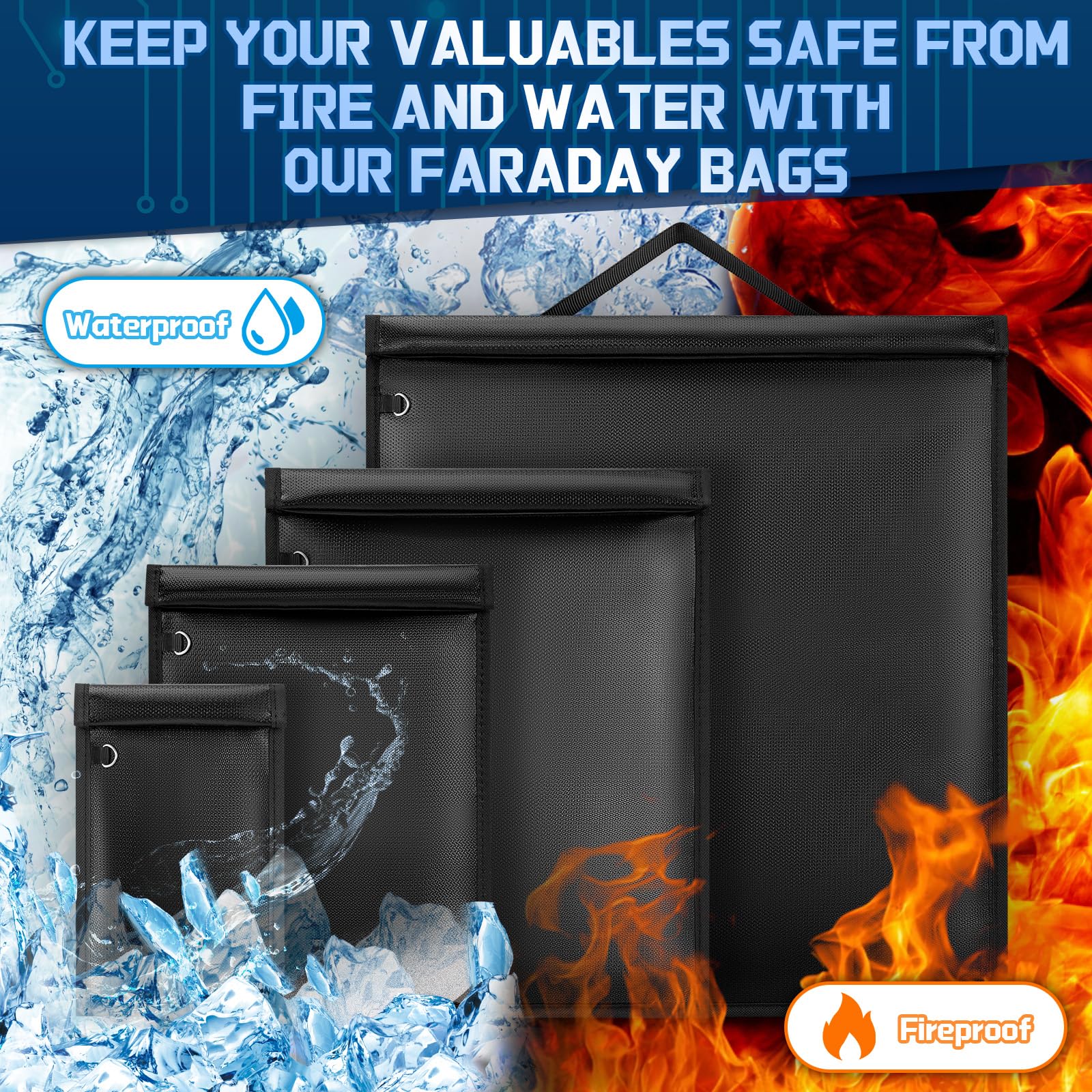 Bolsa Faraday,4 Piezas Faraday Bag Protectora EMP para TeléFonos MóViles,Ordenadores PortáTiles,Tabletas,Llaves de Coche,Gran Bolsa de Blindaje de SeñAl,ProteccióN EMP Impermeable e IgníFuga