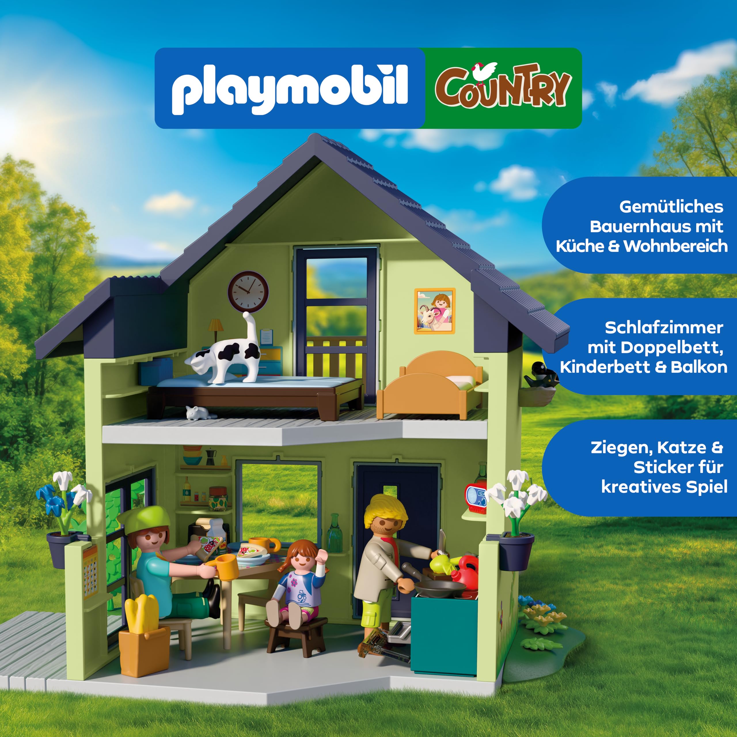 PLAYMOBIL | Country | Bauernhaus | Wohnhaus mit Balkon, Küche, Betten, Tieren & umfangreichem Zubehör | Für Kinder ab 4 Jahren | 72162