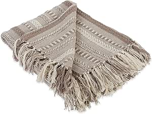 DII Braided Striped Throw Blanket, 50x60, Stone on Cream