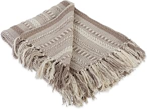 DII Farmhouse Cotton Blanket Throw with Fringe, 50 x 60, Braided Stripe Stone