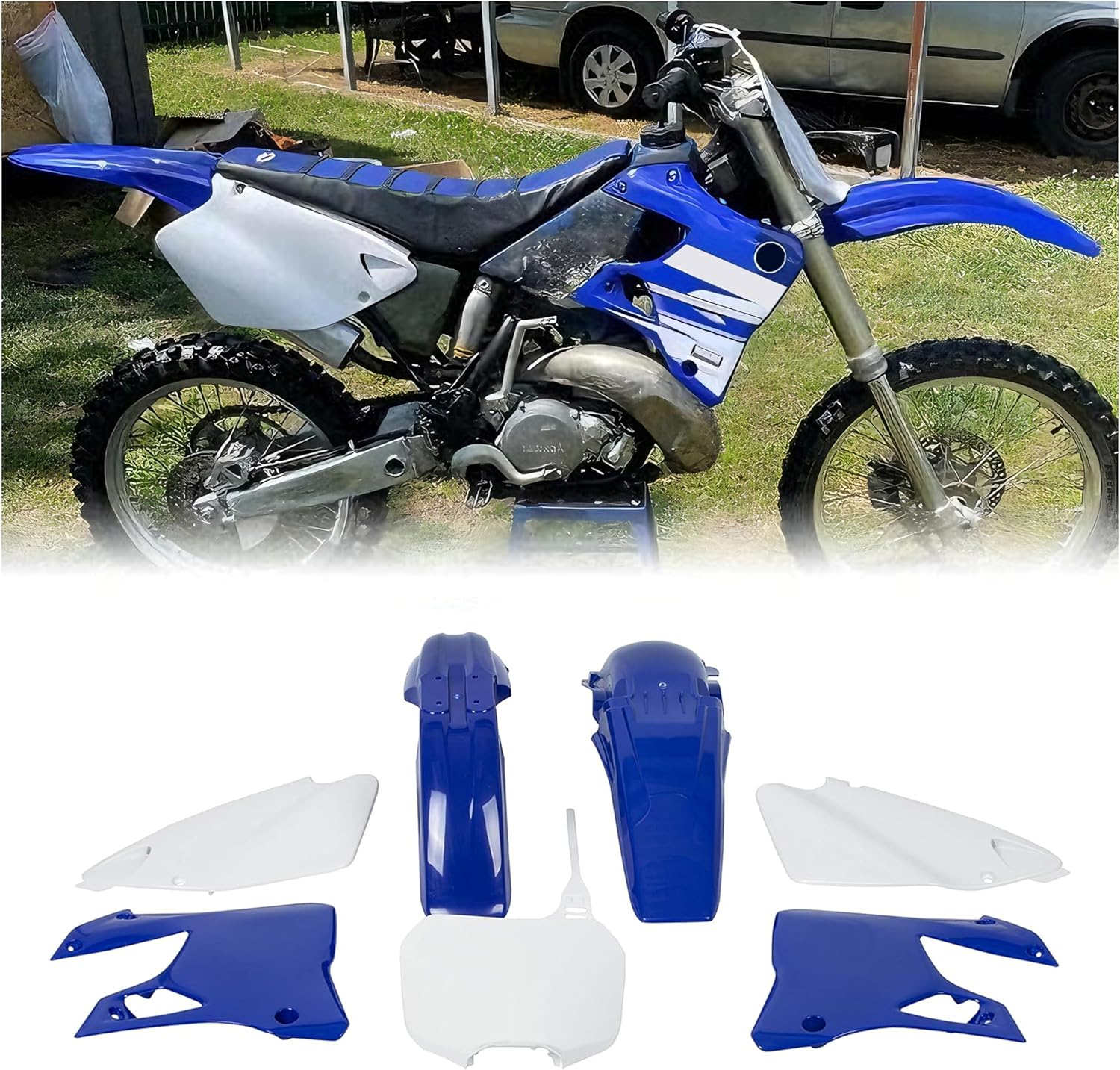 ECOTRIC Replica Restyle Plastic kit Compatible with 1996-2001 Yamaha YZ125 YZ250 Blue & White Sturdy Durable ABS Plastic