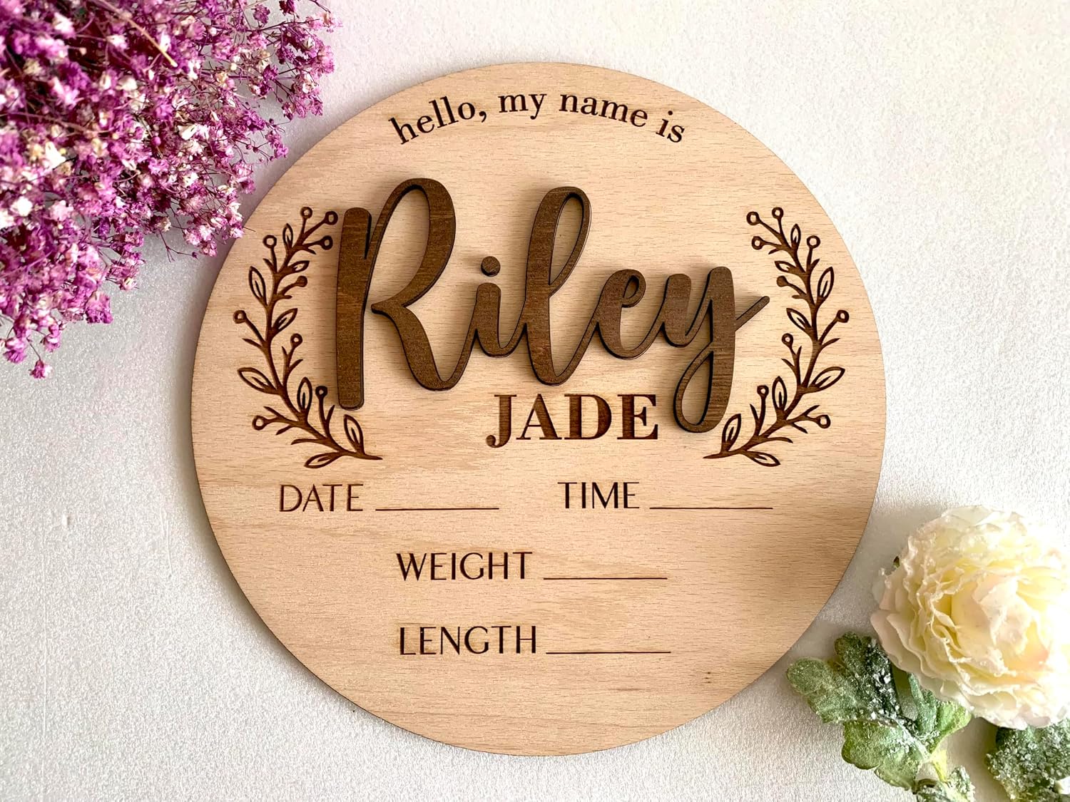 FranJohnsonHouse Baby Announcement Sign with Personalized Name, Custom Wooden Birth Stats Plaque for Hospital, Engraved Newborn Signage, Gender Reveal (Design 1)