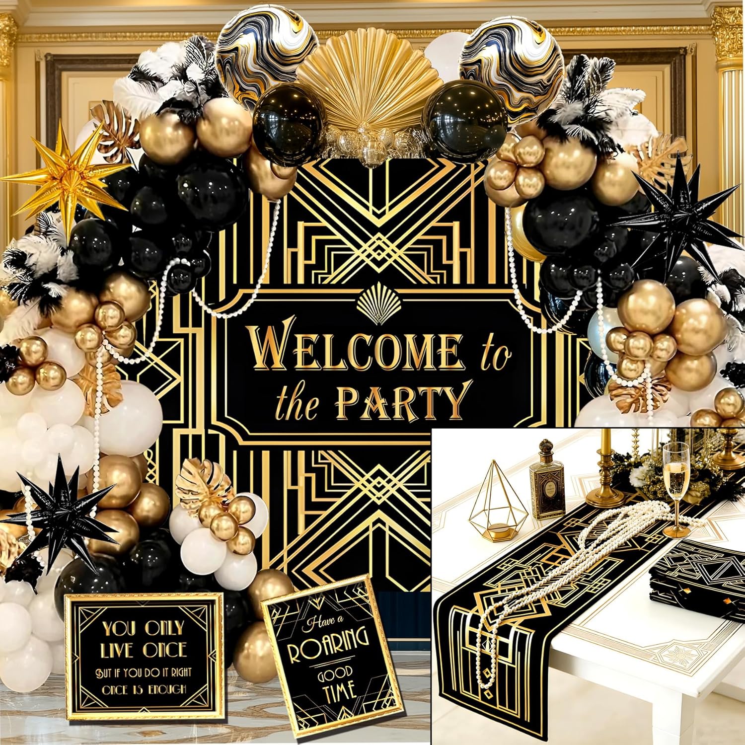 roaring 20s party decorations with table runners