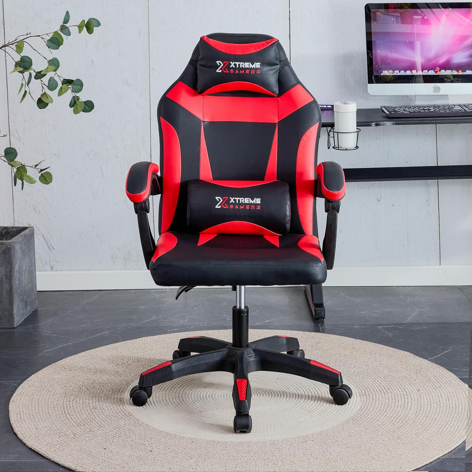 Cadeira Gamers XTreme Supra Ergonômica, Confortável e Design Moderno Estilo para Jogadores Exigentes, Apoio para Cabeça, Braços e Pés, na Cor Preta e Vermelha.