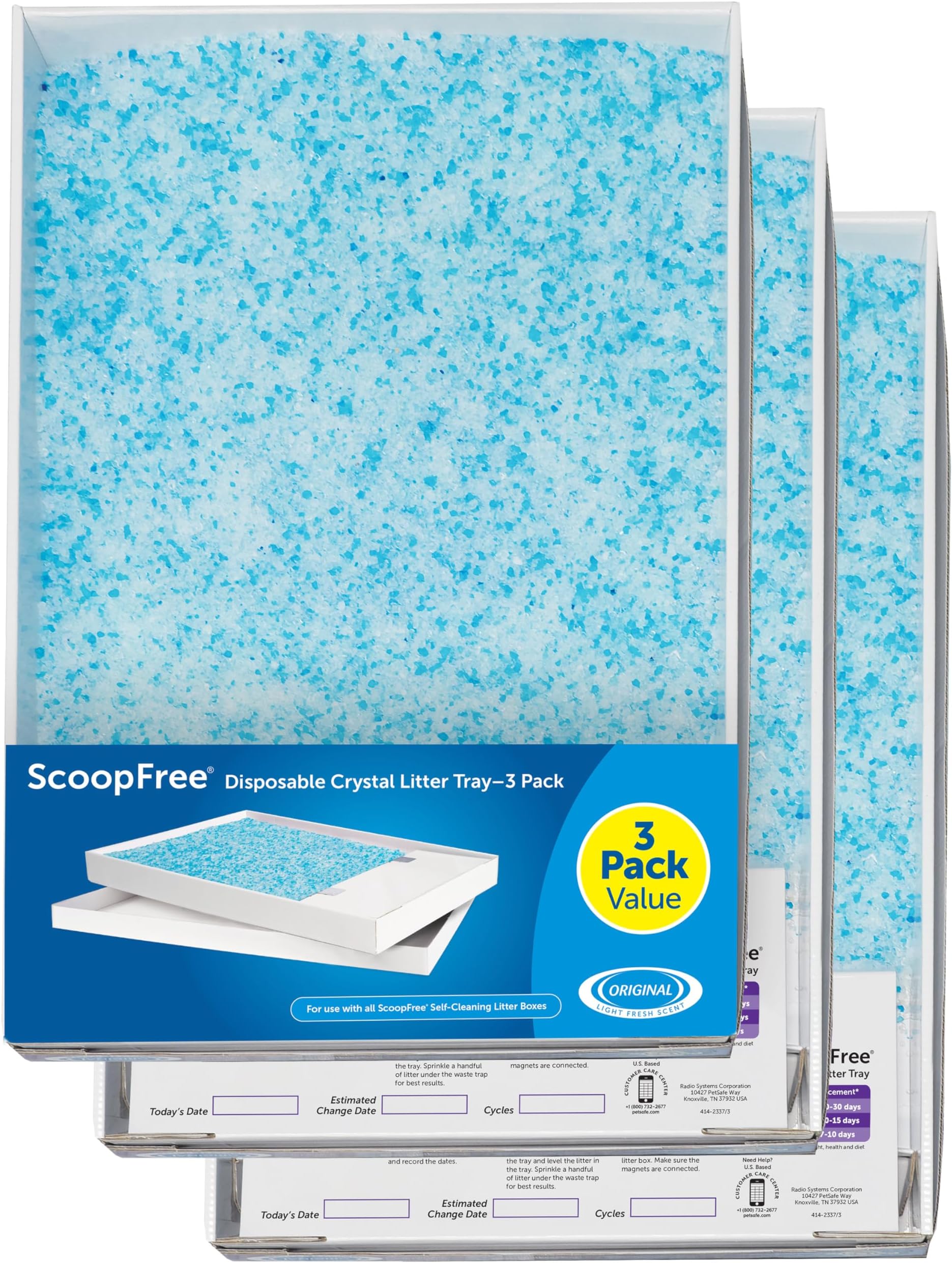 ScoopFree Replacement Blue Crystal Litter Tray - Odour Control, Dust-Free, Leak Protection - 3-Pack