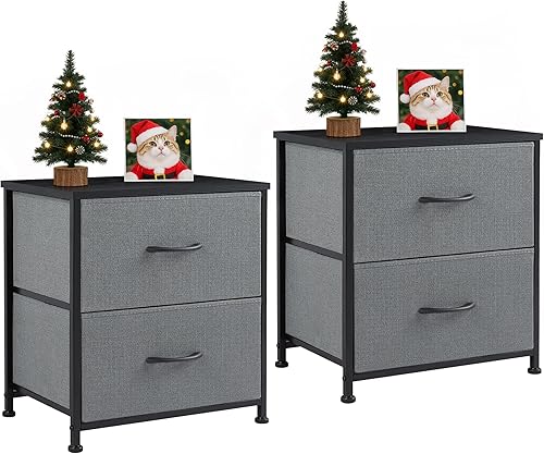 Miniatura 11 de Mesita de noche, mueble de almacenamiento de 2 cajones, cómoda pequeña con 2 cajones, mesa auxiliar con tela para dormitorio, armario, entrada,