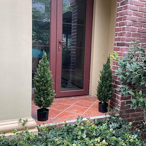 Miniatura 5 de Árbol artificial, planta en maceta de cedro de 3 pies, paquete de 2, resistente a los rayos UV, decoración de jardín para interiores y exteriores