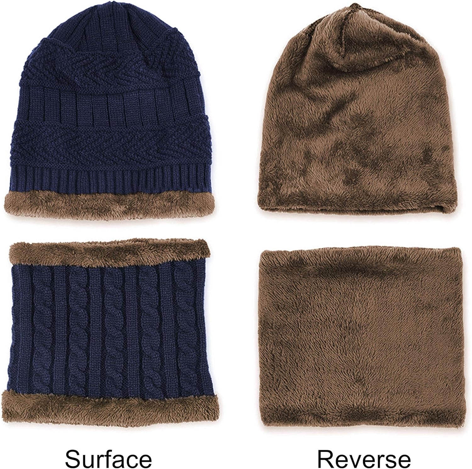 Winter Knit Beanie Hat Neck Warmer Gloves Set, Fleece Lined Skull Cap Infinity Scarves Touch Screen Mittens for Men Women - Image 3