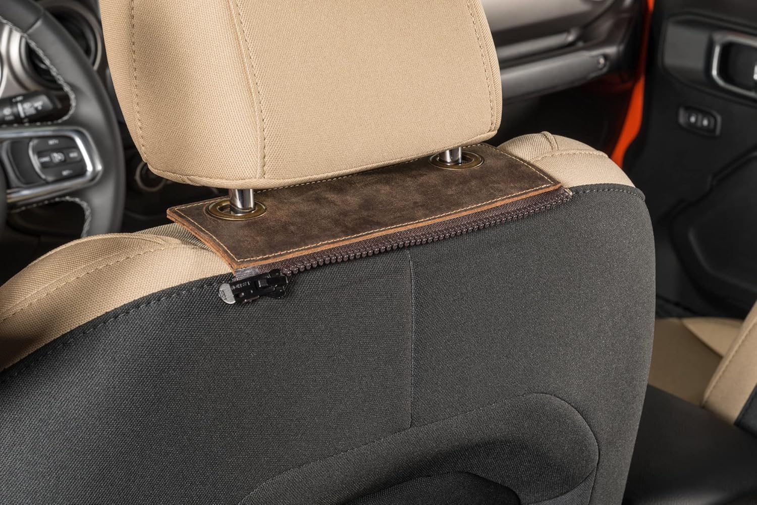 Overland Outfitters Grab-N-Go Sherpa Seat Headrest Bag - Fits Jeep Wrangler 2007-2022 JL, JL & Gladiator JT - Multi-Use Storage Organizer Bag can Unzip & Carry Over The Shoulder or as Backpack, Tan