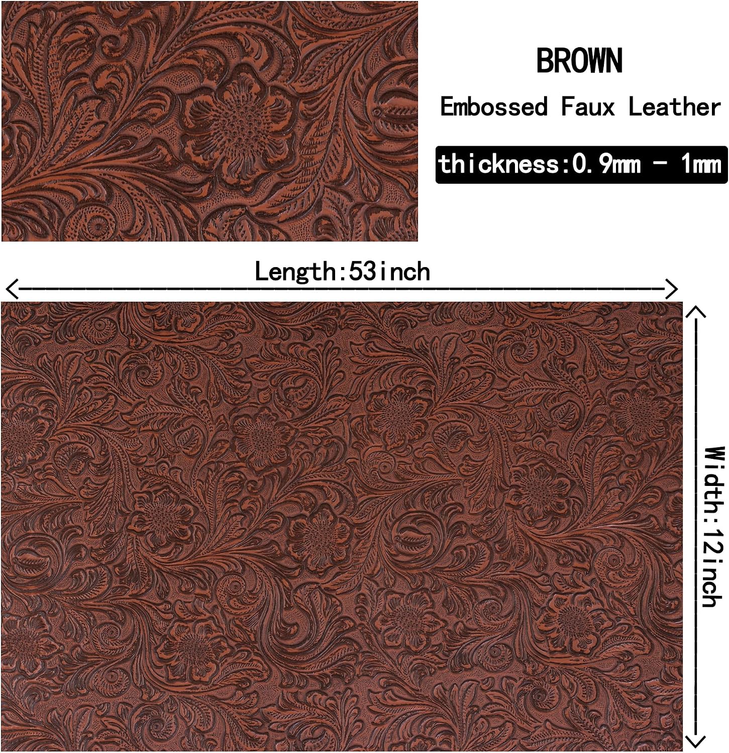 Ramya Embossed Faux Leather Sheets Fabric 12" x 53",for Handmade DIY Bows Wallet Sewing,Leather Earring Crafts Projects (Brown)