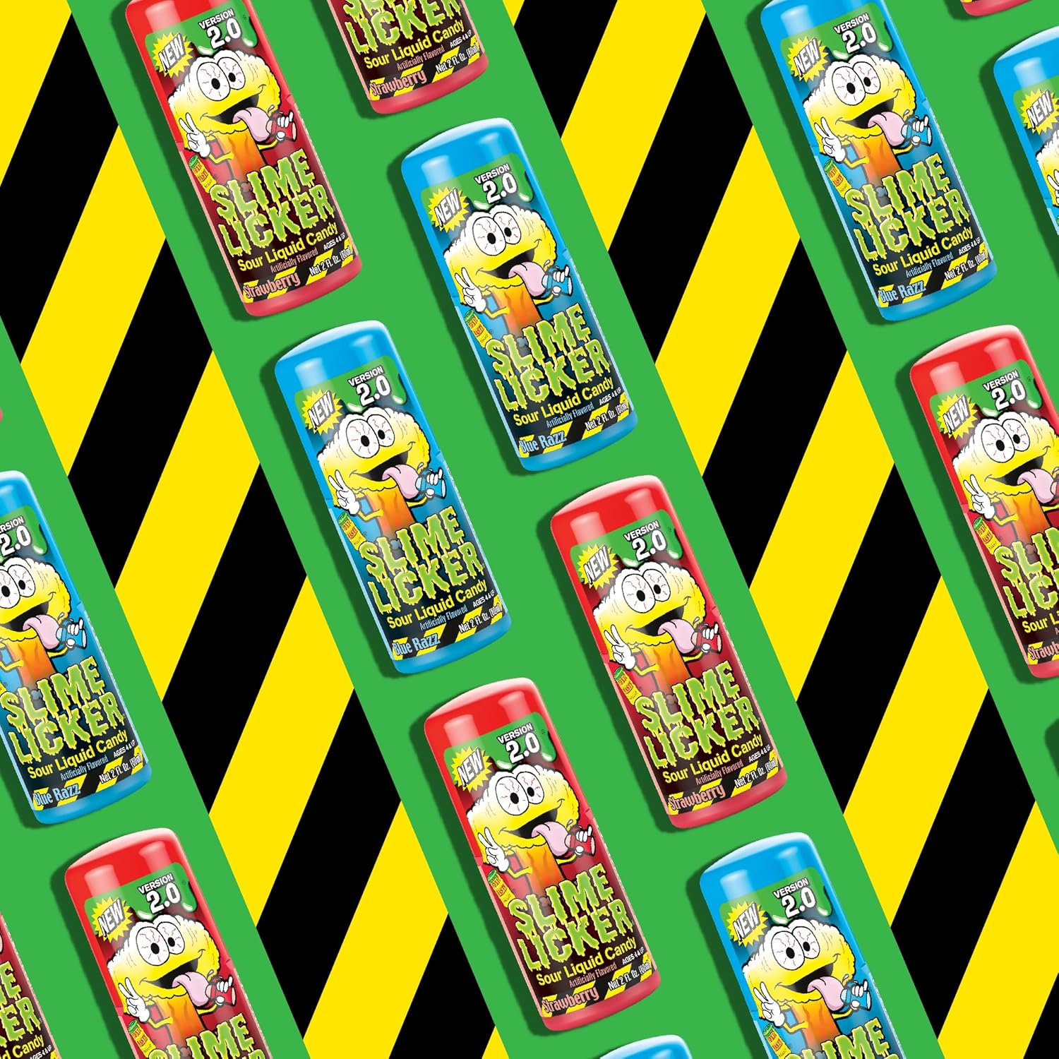TOXIC WASTE - Slime Licker 2.0 - Sour Liquid Candy - Flavors: 2 Strawberry & 4 Blue Razz - 2 oz. Bottles - 6 Pack