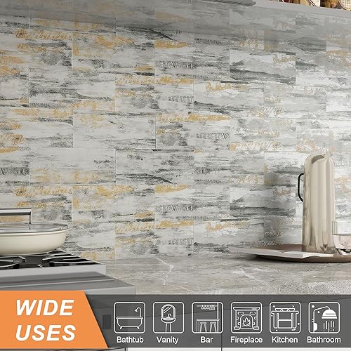 Miniatura 10 de VAOVI Azulejos de mármol de metro para despegar y pegar, pared de cocina, baño, ducha, calcomanías individuales de azulejos de 3.93 x 7.87 pulgadas