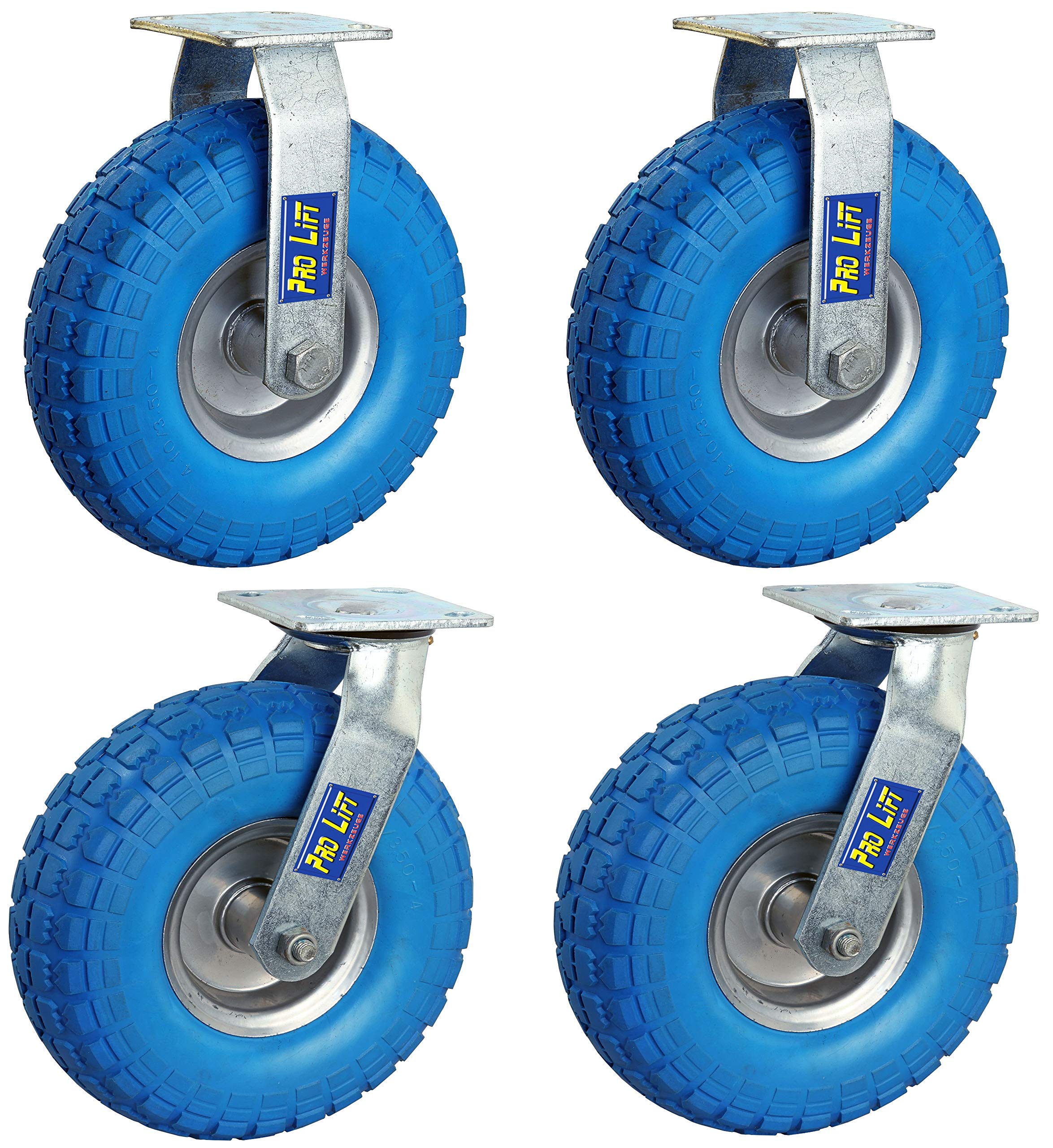 2 Stück Bockrollen + 2 Stück Lenkrollen je 110 kg Vollgummirollenbelag Transportrollen Schwerlastrollen 4x Rollen Gummi
