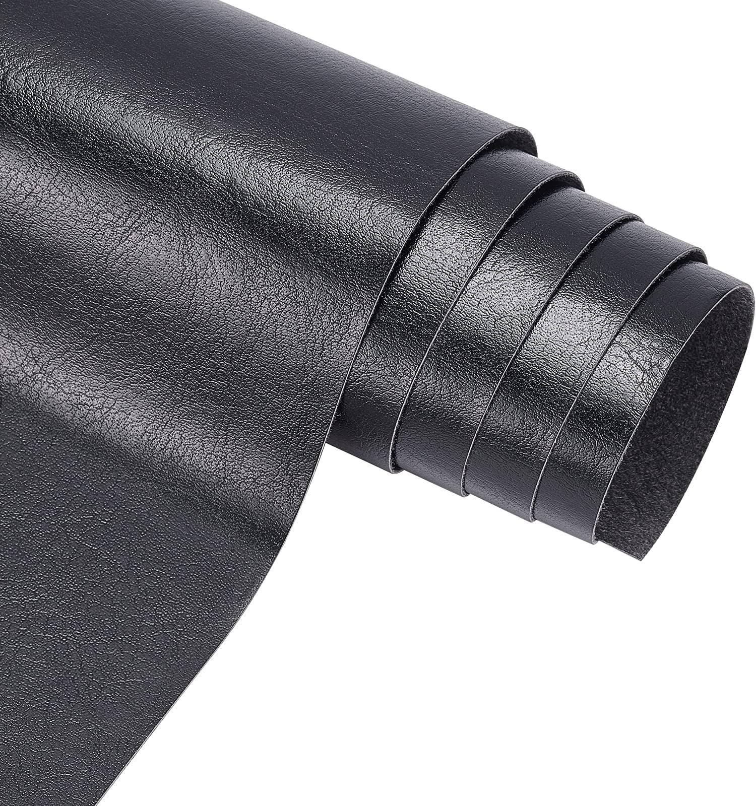 BENECREAT PU Leather (13"x 55") Black Leather Roll Solid Color Synthetic Faux Leather for Dressing Sewing Crafting - Black, 0.4mm Thick