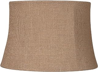 Natural Burlap Medium Drum Lamp Shade 10" Top x 12" Bottom x 8" High (Spider) Replacement with Harp and Finial - Springcrest