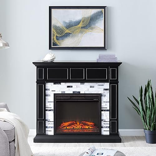 SEI Furniture Chimenea eléctrica de mármol Drovling, color negro