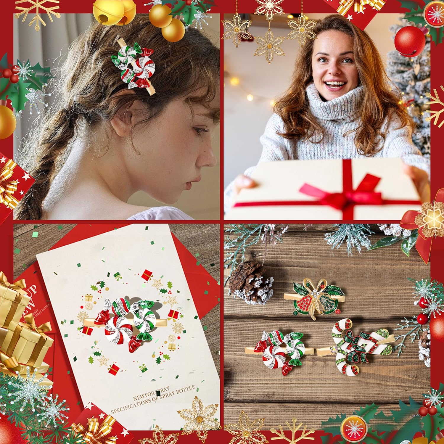 6 PCS Christmas Hair Clips for Women Sparkly Rhinestone Reindeer Wreath Bell Hairpins Xmas Themed Festive Party Hair Accessory Gifts (Christmas) - Image 7