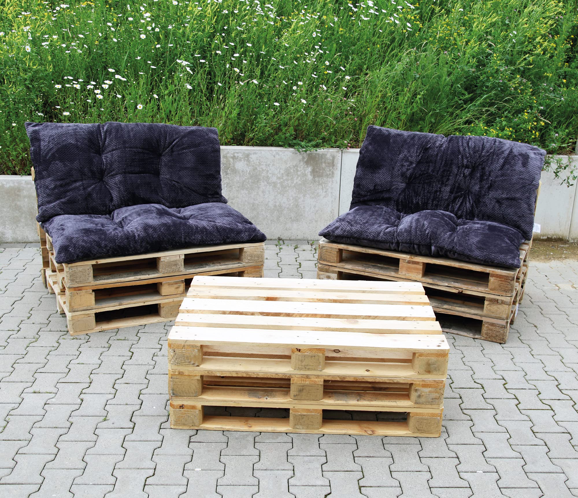 Bestlivings Poduszki na palety w zestawie 2 szt. (antracyt) / poduszki relaksacyjne, nakładki na palety, 70 x 120 cm, miękkie uczucie kaszmiru, górna część w kropki / spód jednokolorowy