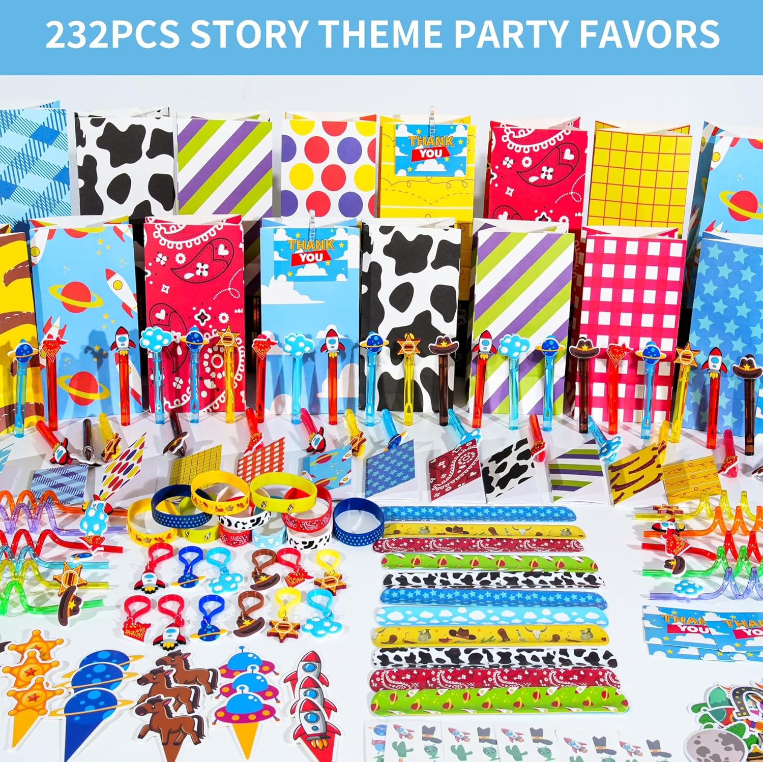 Blue Hydrangea 232 Pcs Cartoon Story Theme Birthday Party Favors Decorations Supplies for Kids Goodie Bag Stuffer Pinata Filler - Image 2