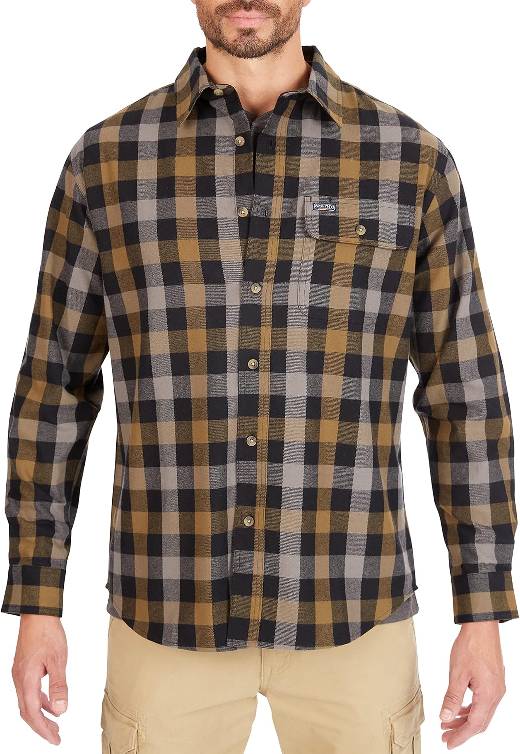 Smith's Workwear Mens Plaid Pocket Flannel Button-up ShirtButton Down Shirt