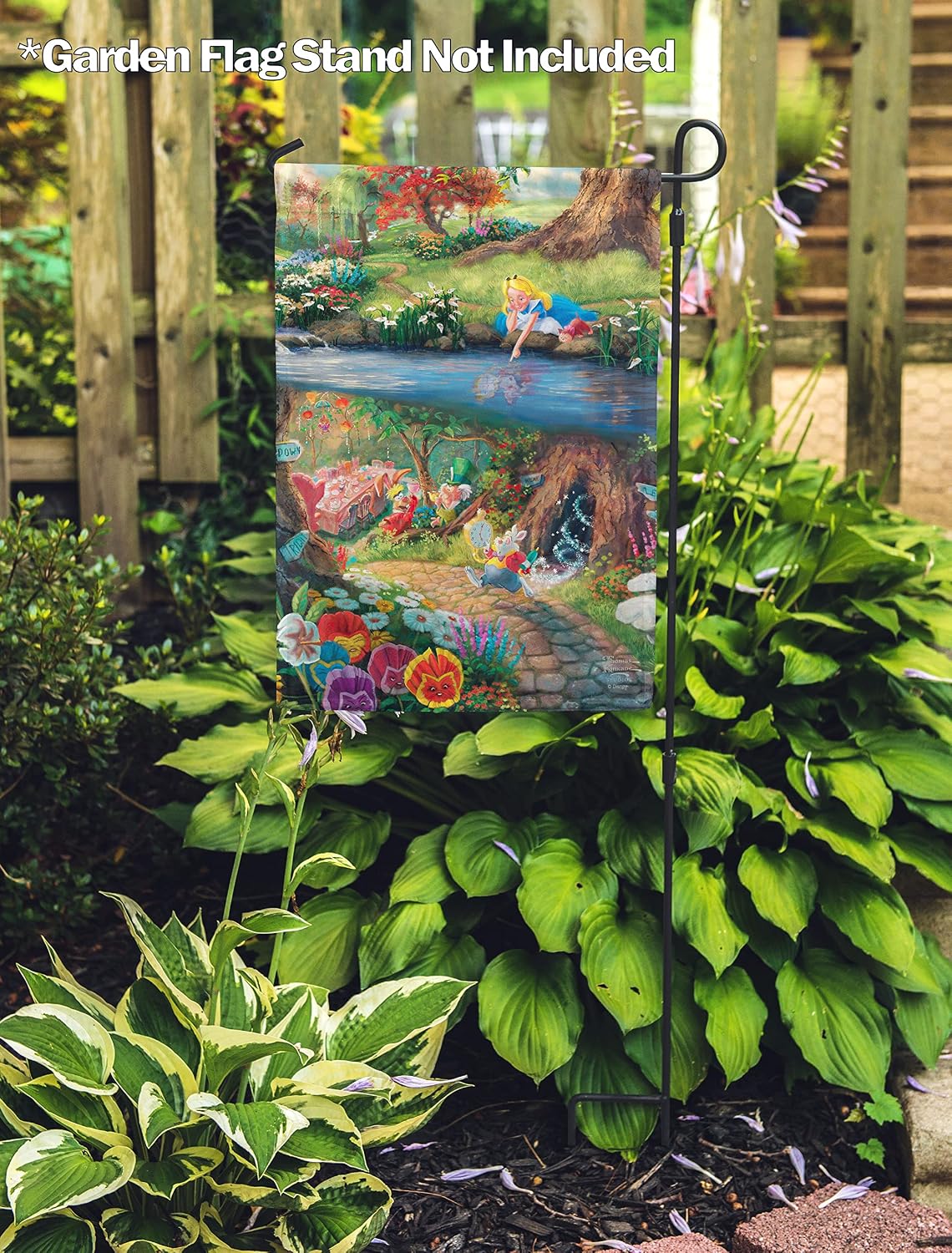 Flagology, Thomas Kinkade Disney, Alice in Wonderland – Garden Flag 12" x 18", Outdoor Flag, Exclusive Premium Fabric, Officially Licensed Thomas Kinkade Disney