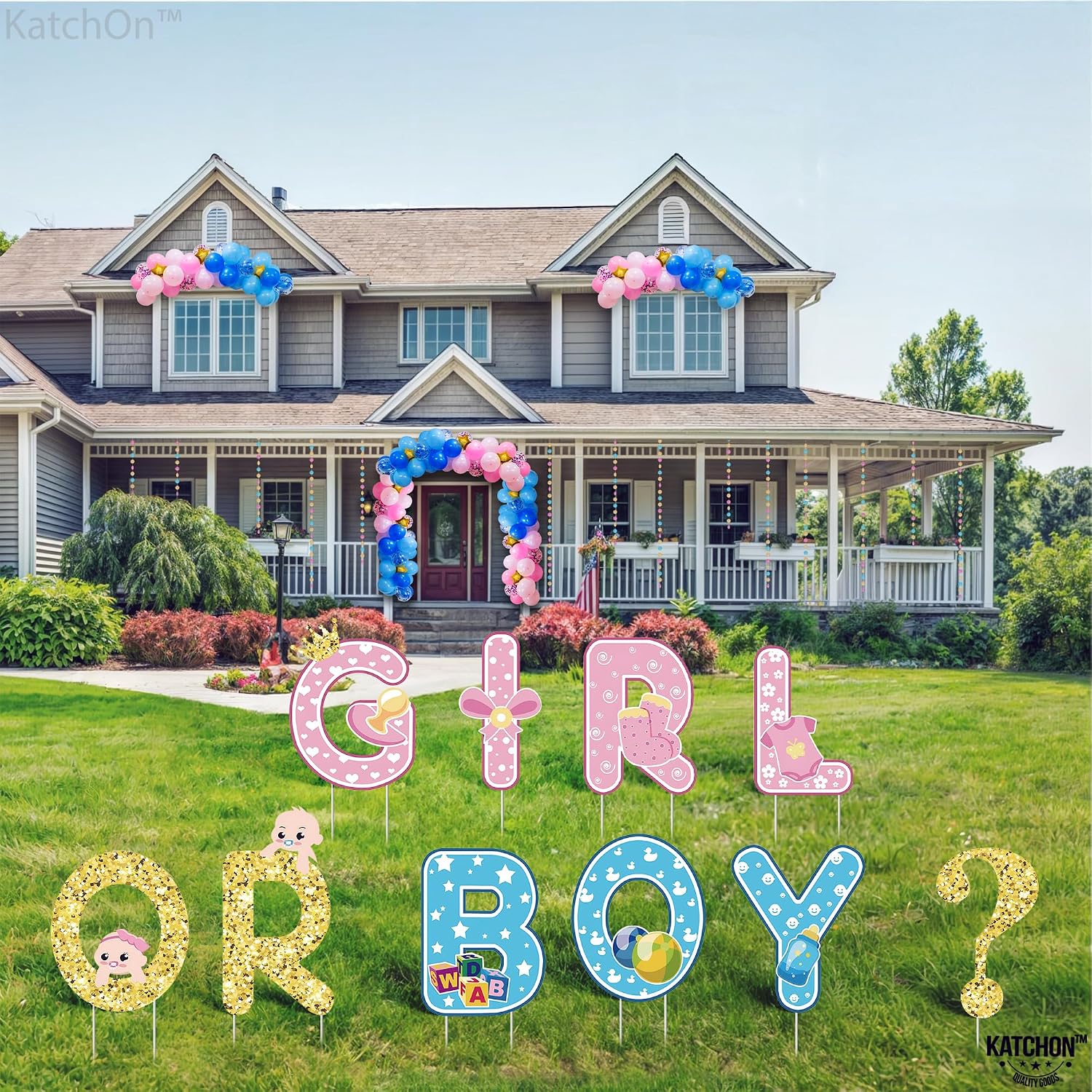 KatchOn, Boy or Girl Yard Sign Gender Reveal - Pack of 10 | Gender Reveal Yard Signs with Stakes | Boy or Girl Yard Signs for Gender Reveal Decorations | Baby Gender Reveal Decorations