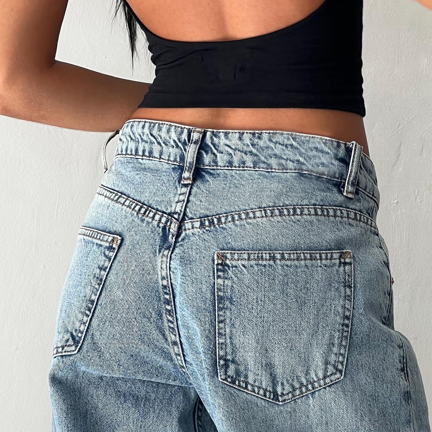 Mxiqqpltky Low Rise Jeans for Women Mom Jeans Wide Straight Leg Baggy Jeans Y2k Vintage Boyfriend Denim Pants Streetwear - Image 5