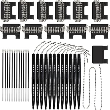 Nadex Pen with Security Chain And Base Mount | Set of 12 Pens, 12 Adhesive Mounts, and 12 Refills Black