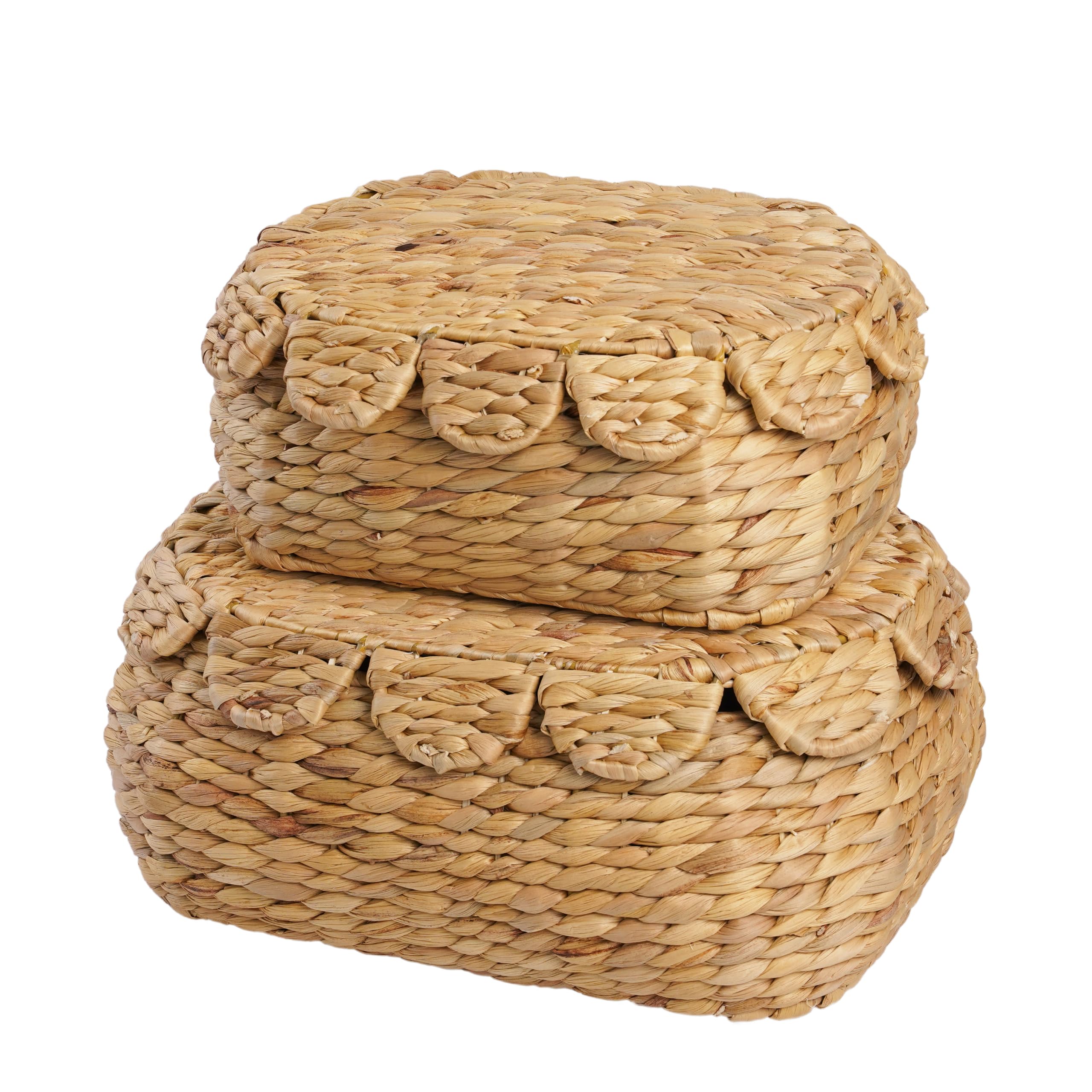 Wicker Baskets with Lid - Set of 2 Boho Storage -1